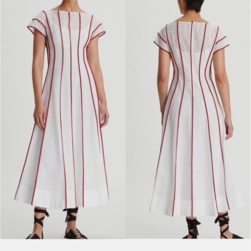 Tory Burch White Maxi Dress with Red Stripes